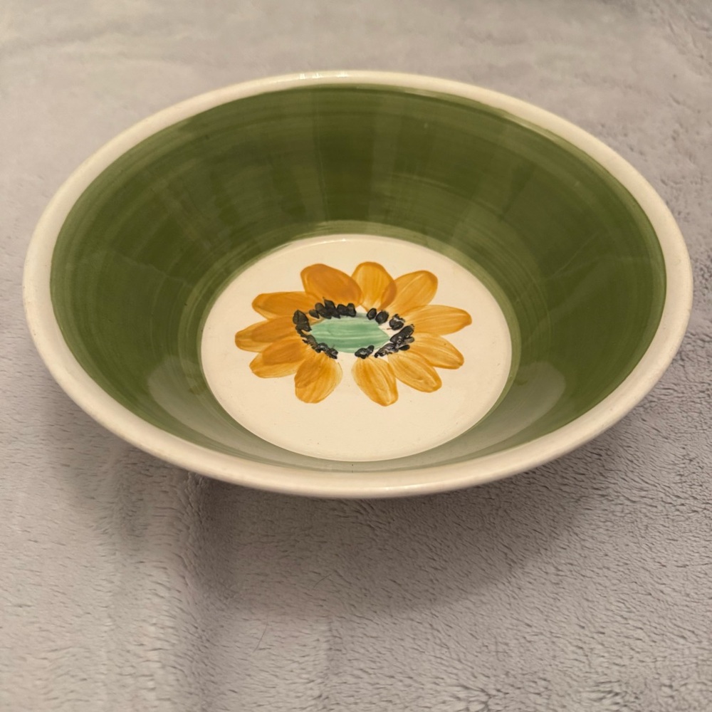 Vintage Japan Green and Yellow Hand Painted Sunflower Bowl